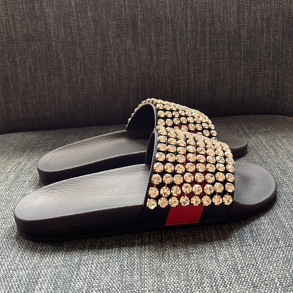 FINAL DROP/ SALE!!! Gucci Crystal web logo Slides sandals NWB - Picture 8 of 11